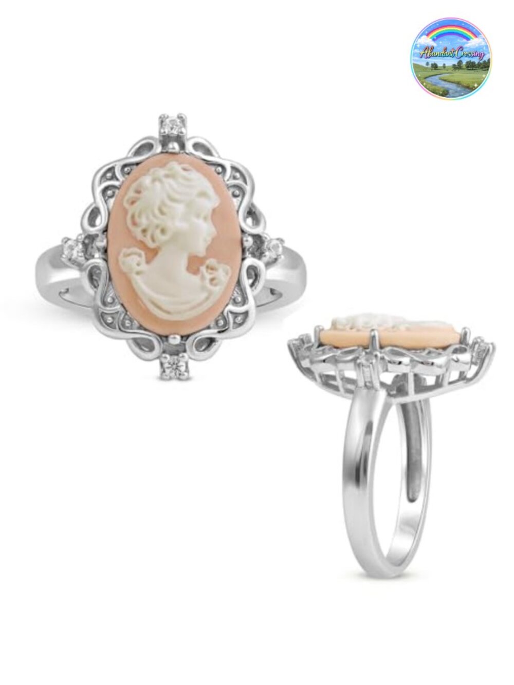 Sterling Silver Agate Cameo Queen Portrait Statement Ring